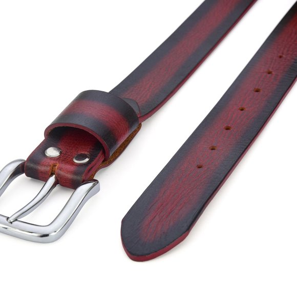 Full Grain Men's Vintage Sun Maroon Buffalo Leather Belt Free Personalization - Picture 3 of 14